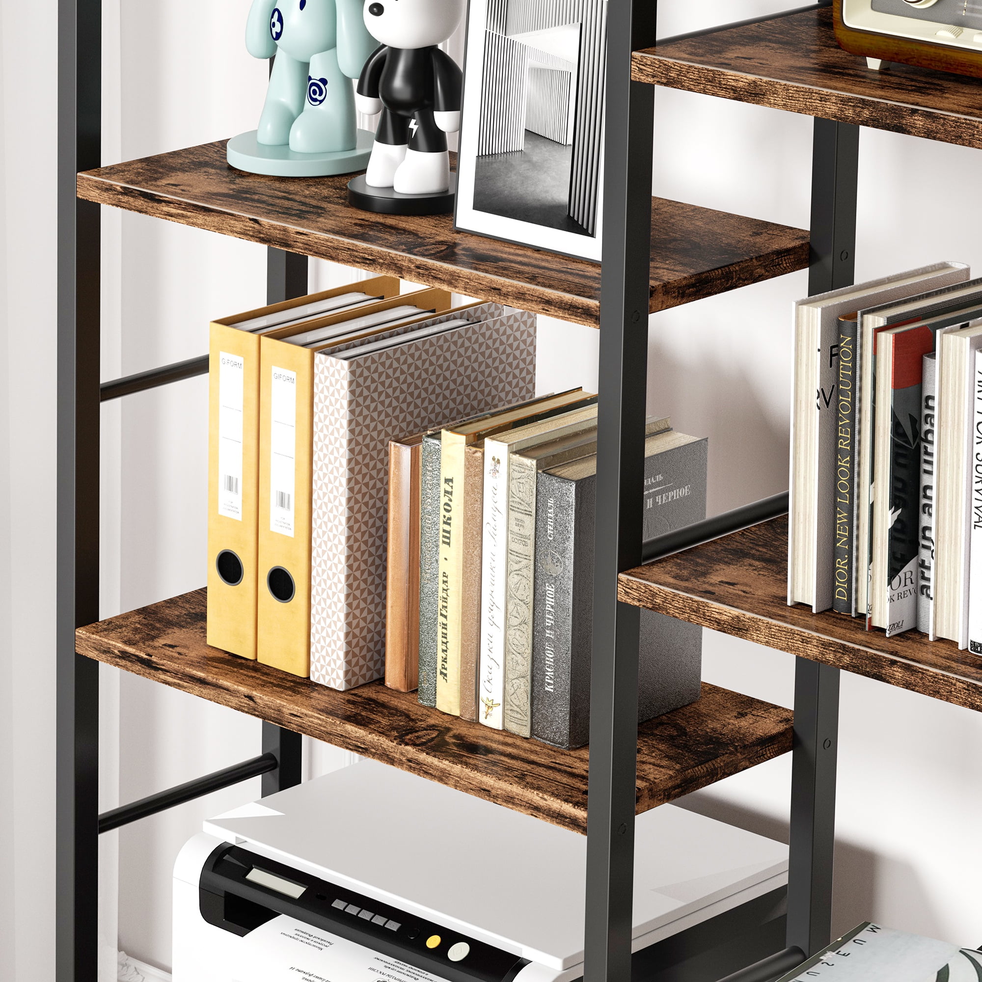 Walsunny Triple Wide 5 Tier Bookshelf Bookcase Wooden Bookshelves