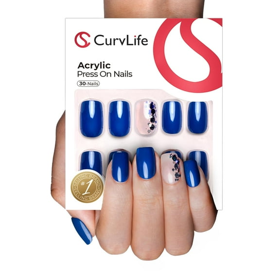 CurvLife Midnight Sparkle Press-On Nails - 24PCS Short Glue-On Fake Nails, Non-Toxic & Reusable, Salon Quality DIY