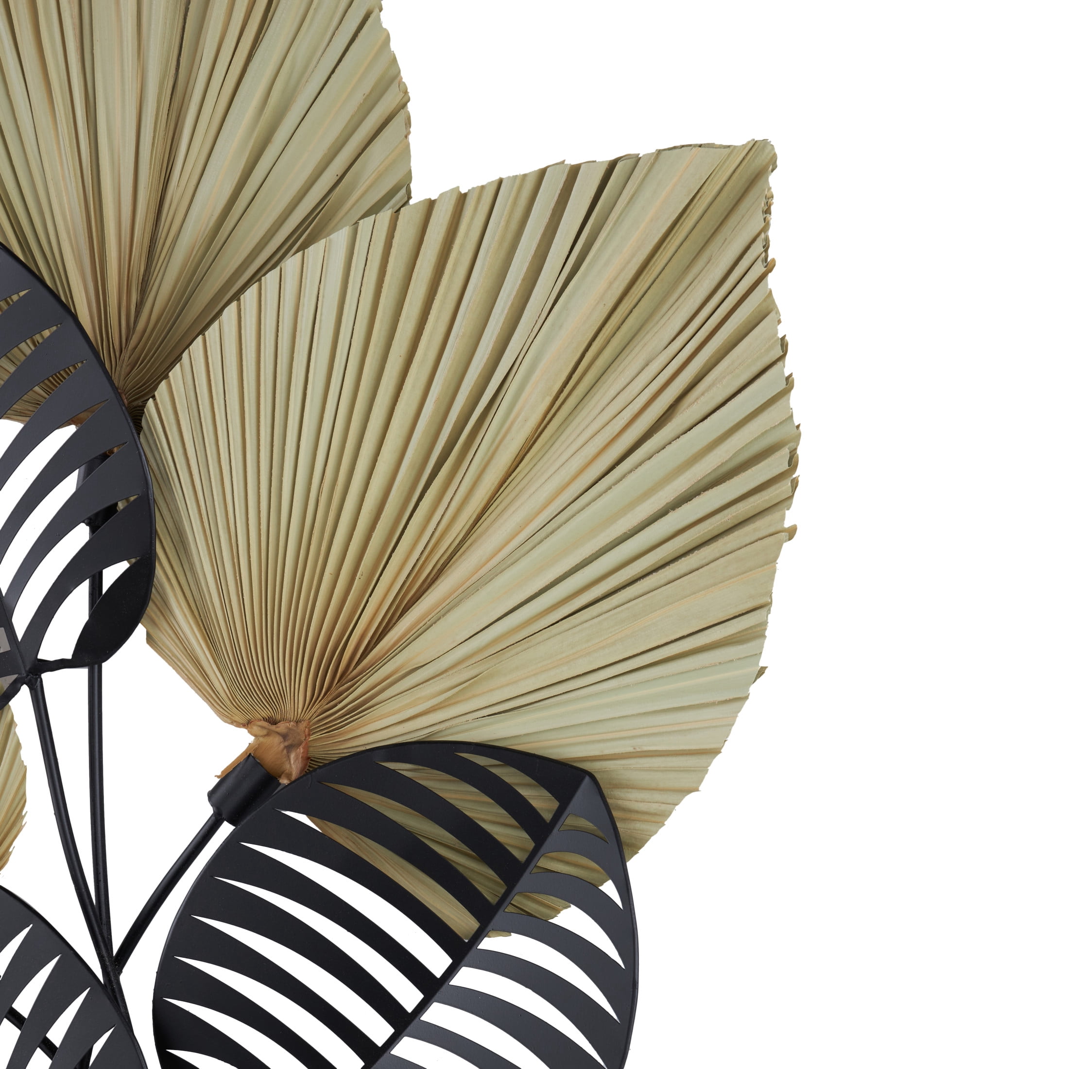 DecMode Brown Rattan Layered Leaf Palm Tree Wall Decor with Black Metal Cutout Leaf Accents