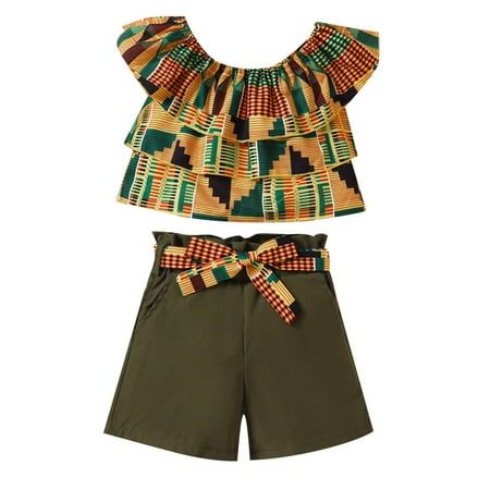 

Toddler Baby Girls Spring Summer Printed Cotton Ribbed Sleeveless Tshirt Shorts Outfits Clothes Kids Child Clothing Streetwear Dailywear Outwear