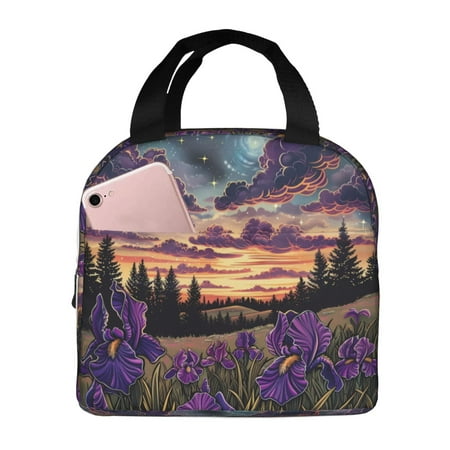 Insulated Lunch Bag for Women Men - Starry Night Purple Irises Leakproof Cooler Lunch Box for Women Men  Lunch Tote Bags for Work School Picnic Travel