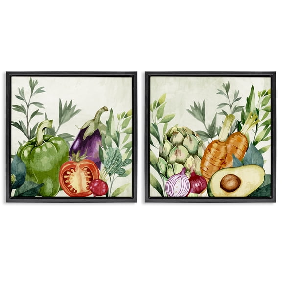 Stupell Industries Country Harvest Vegetables Food & Beverage Painting Black Floater Framed Canvas Art Print Wall Art, 18 x 18, Set of 2