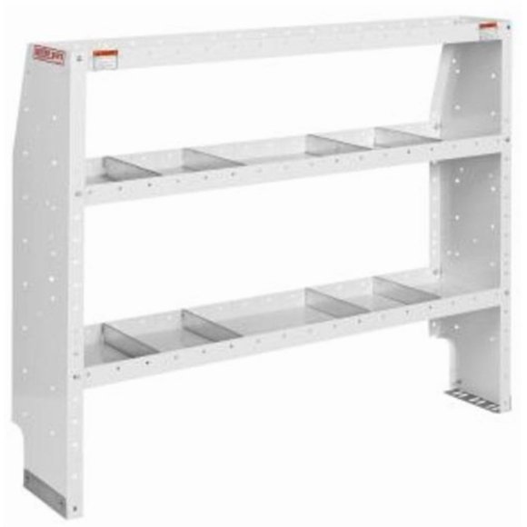 Weather Guard Van Storage System Shelf Unit 9355-3-03 Tapered End Panels; 3 Shelves; With 12 Dividers; White; Steel