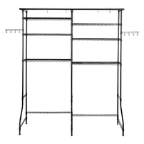 Multi-Purpose Over The Washer and Dryer Shelf, 6-Tier Adjustable Laundry Storage with Hanging Rod, Space Saver for Towels & Detergents, Black