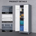 thumbnail image 3 of 65" H Metal Broom Storage Cabinet with Locking Doors, for Garage, Basement & Utility Room, Cleaning Tool Organizer with Hanging Rod & Shelves, Grey & White, 3 of 21