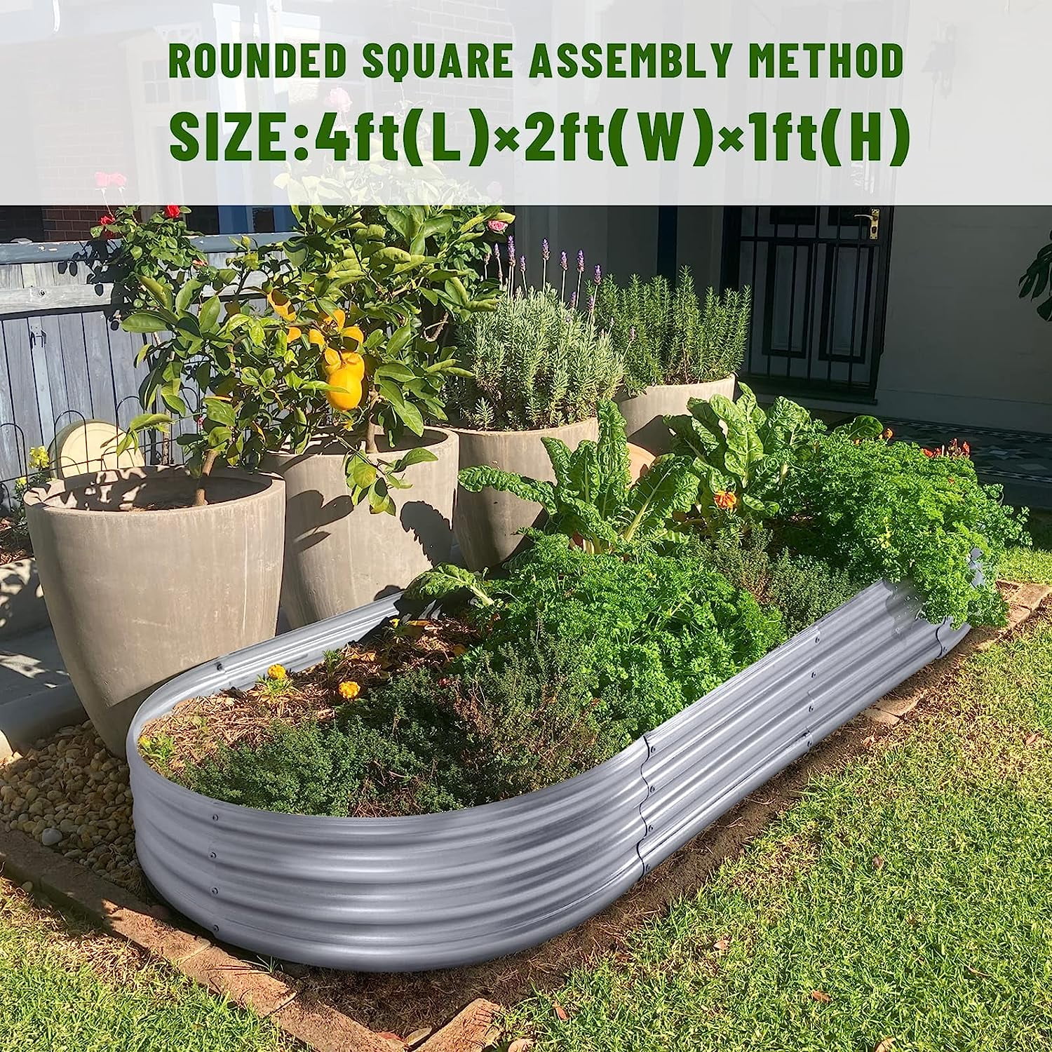 Land Guard 4ftx2ftx1ft Galvanized Metal Raised Garden Bed,Oval Planter Box Outdoor for Vegetables, Fruits and Flowers,Starlight Silver