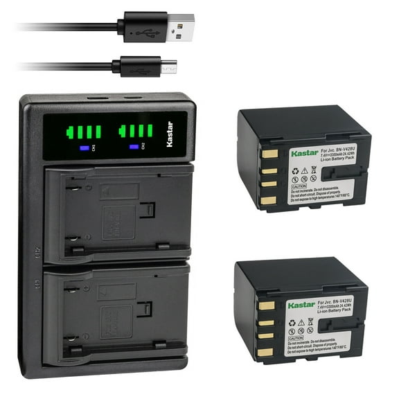 Kastar 2-Pack BN-V428 Battery and LTD2 USB Charger Replacement for JVC BN-V408, BN-V416, BN-V428, BN-V856, BN-V856U, BN-V856US Battery, JVC AA-V40 Charger