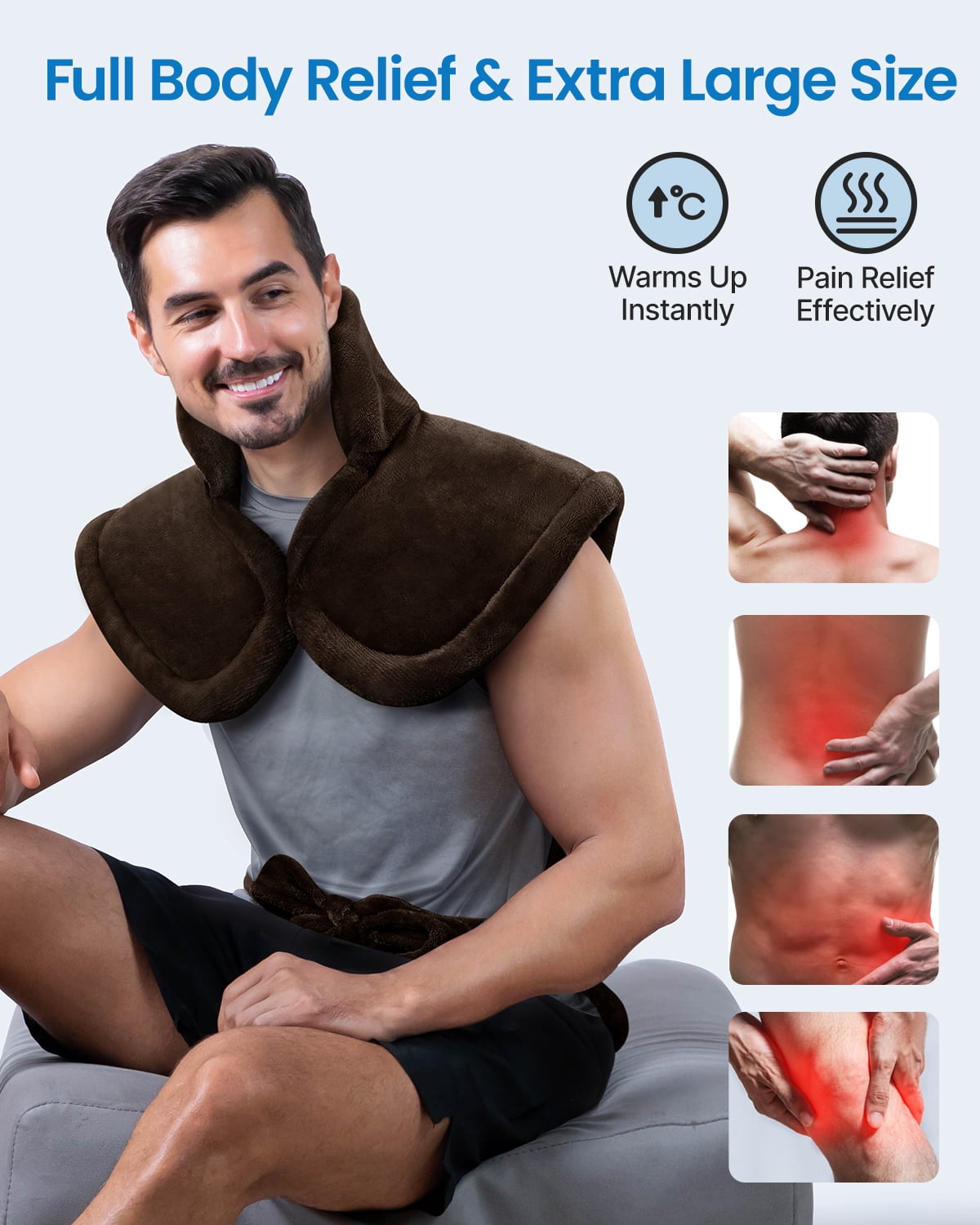 RENPHO 24"x37" Electric Heating Pad for Neck Shoulder and Back, FSA Eligible, Heat Pad for Pain Relief, Fast Heating Hot Therapy 6 Heat Settings, ETL Certified, Gifts for Women Men - Brown