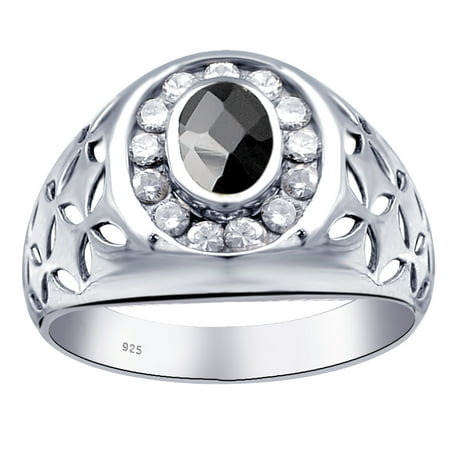 Orchid Jewelry 925 Sterling Silver Casting Engaged-Engagement Rings With Black & White CZ Ring Size