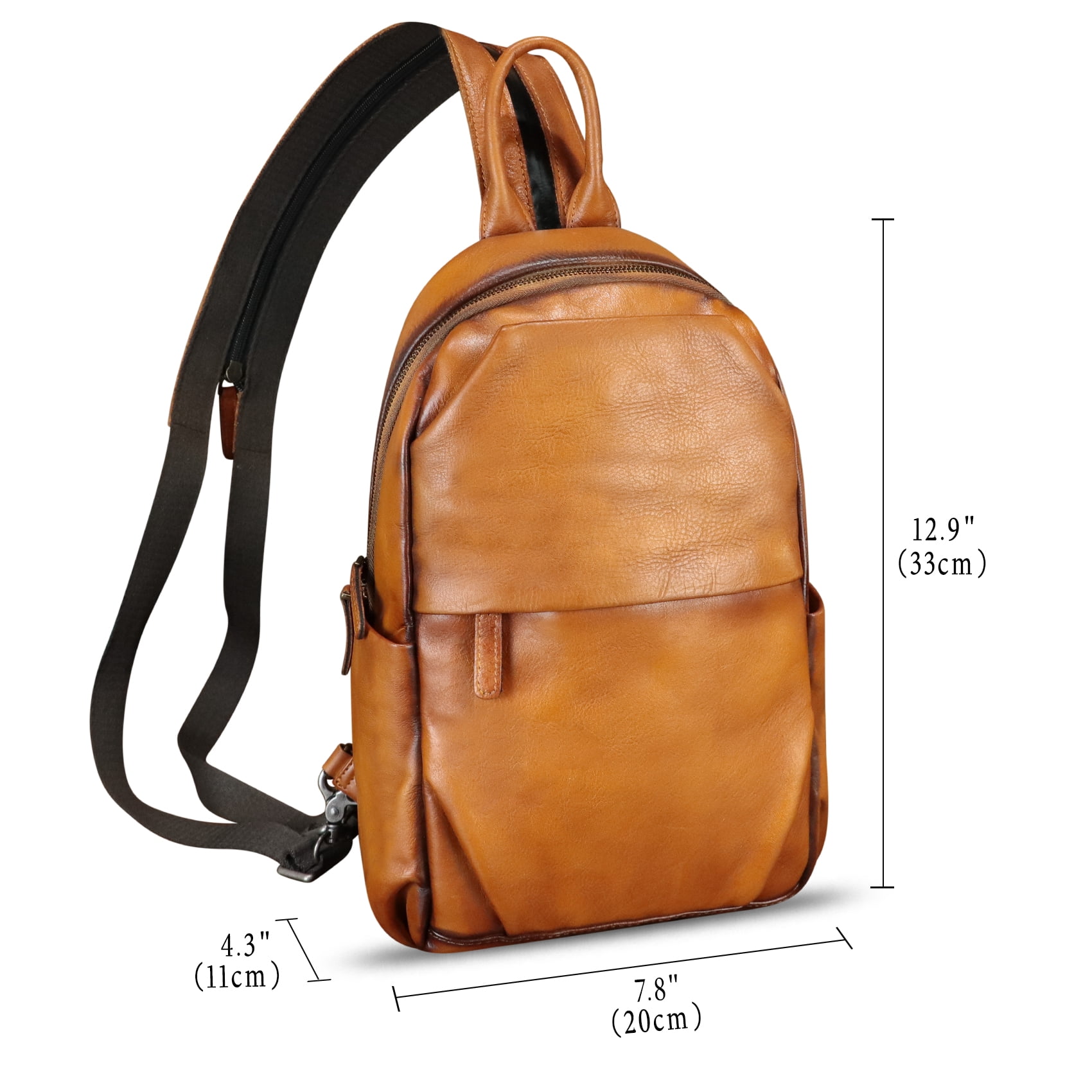Genuine Leather Sling Bag for Men Women Retro Sling Backpack Purse Crossbody Bag