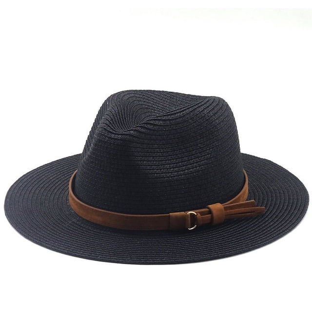 Zhuge Sombrero de paja, talla M (56 - 58cm), sombrero masculino panameño, negro, 1 pieza
