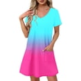 thumbnail image 2 of Vestido Corto de Verano Moda Gradiente Corto de Manga en V Cuello Vestido Casual, Poliéster Ligero de Verano, Lavado de Manos, 2 of 8