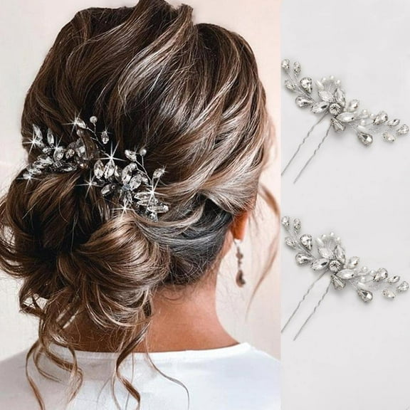 Crystal Bride Wedding Hair Pins Silver Rhinestone Bridal Hair Pieces Pearl Hair Accessories for Women and Girls (2 pieces)