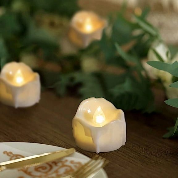 12 White 1.5 In Battery Operated Led Tealight Candle Dripping Wax Design Party