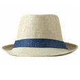 thumbnail image 4 of Byfri Straw Panama Jazz Hat Wide Brim Sun Fedora Hat for Beach Travel Beige + Blue 56-58cm, 4 of 7