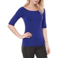 thumbnail image 5 of INSPIRE CHIC Women's Boat Neck Tops Half Sleeves Fitted Layering Soft T-Shirt M Blue, 5 of 9