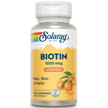 Solaray High Potency Biotin 1000 mcg | Natural Orange Juice Flavor | Healthy Hair, Skin &amp; Nails Support | 100 Lozenges