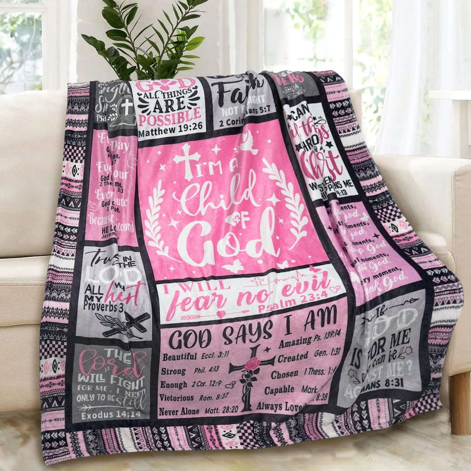 Christian Gifts for Women Blanket 60"x50", Scripture Bible Verse Blanket, Confirmation Baptism Gifts for Girl, Religious Catholic Spiritual Gifts for Women