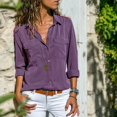 thumbnail image 3 of Women Button Blouse Long Sleeve Pure Color Loose Shirt With Collar All-match TopsThe Cowboy Blue, 3 of 5