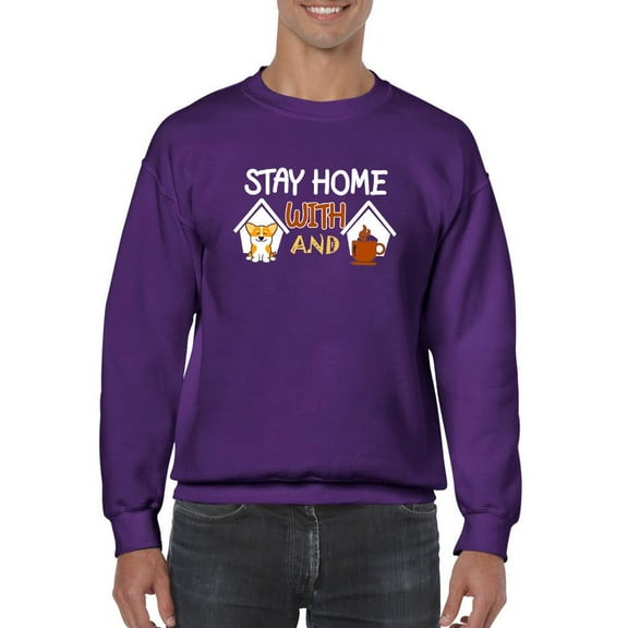 Stay Home Corgi And Coffee Sweatshirt Men -Image by Shutterstock, Male Medium