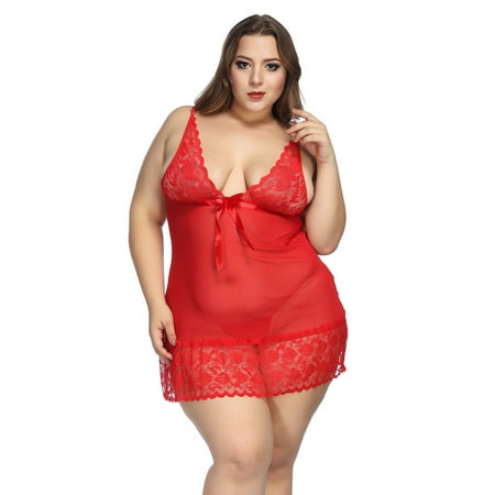 

Hanas Fashion Lingerie Women Lingerie Flower Lace Lingerie Babydoll V Neck Sleepwear Bowknot Chemise Honeymoon