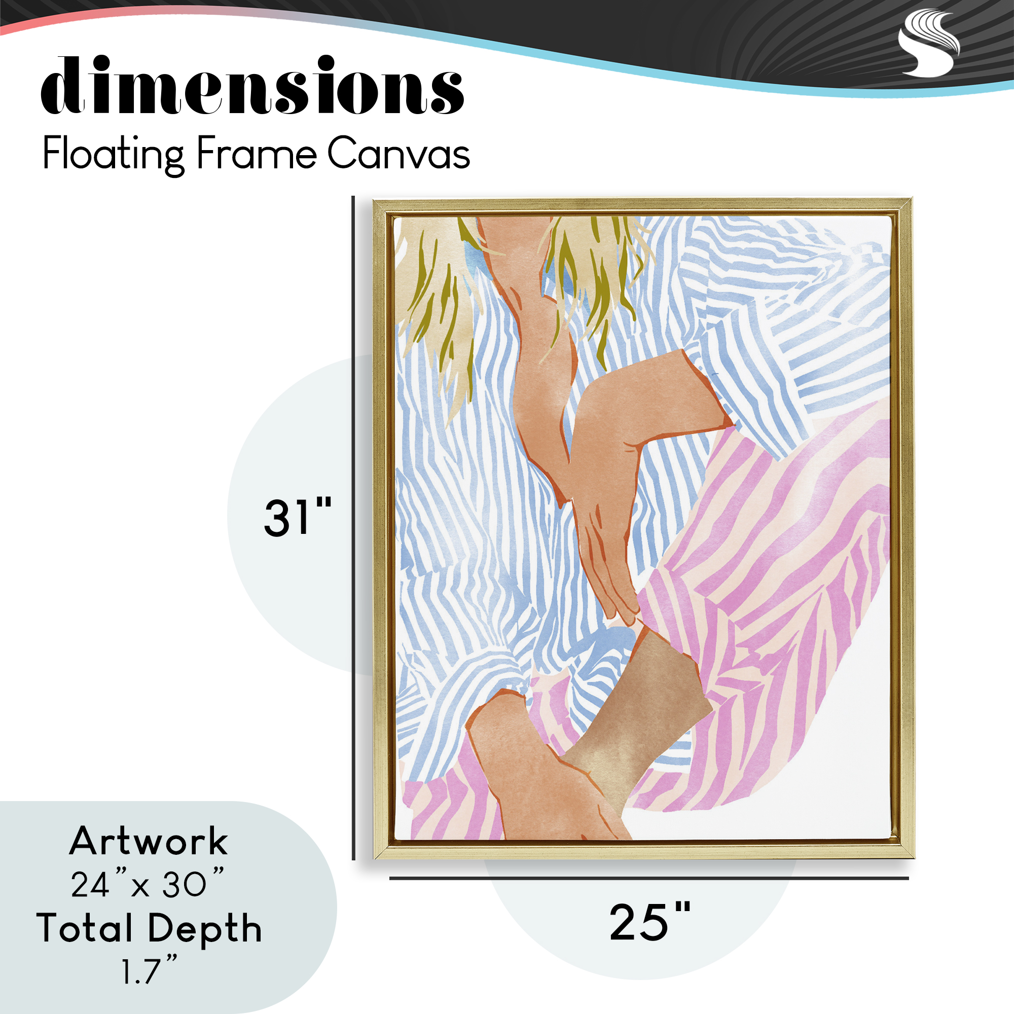 Woman in Pastel Stripes Gold Framed Floater Canvas Wall Art, design by Ziwei Li