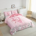 thumbnail image 2 of jejeloiu Initial Letter V Bedding Comforter Set,Kawaii Bowknot Bow Twin Comforter Sets,Pink Glitter Print Bedding Set For Girls,Breathable Bedroom Decoration Reversible,2pcs, 2 of 7