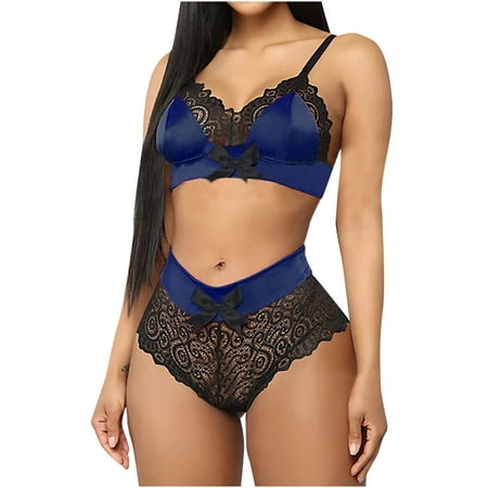 

Women s Sleepwear Sexy Lace Mesh Hollow Underwear Sheer Push Up V-Neck Lingerie Two-Piece Solid Nightwear