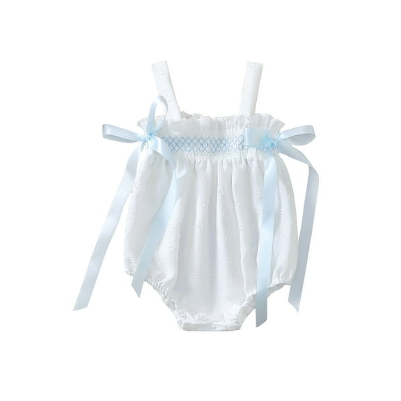 aturustex Toddler Baby Girl Bubble Romper 0 3M 6M 12M 18M Infant Sleeveless Suspender Romper Floral Jacquard Bodysuits Ruffled Jumpsuits with Satin Boaily Outfits Beachwear for Holiday Party