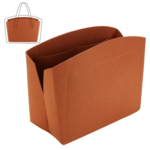 1pc 1pc Purse Organizer Insert Large Bag Organizer with Alloy Zipper Brown Felt Handbags Base Shaper Shell-Shaped Bag Organizer Tote Liner Pouch for Tote Bag Handbag Purse 11.8×5.1×9”
