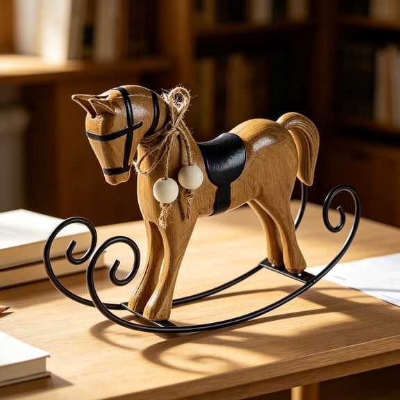 Distressed-style Wooden Rocking Horse Ornament -style Tabletop Decor Nostalgic Bookshelf Accessory Handcrafted Piece And Holiday Gift, Farmhouse Garden Home Office Desk Decor