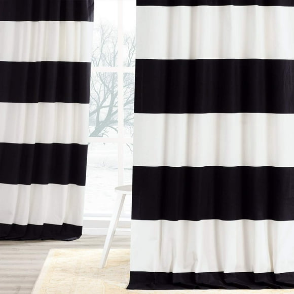 PRCT-HS06-108 Horizontal Stripe Cotton Curtain Prct-Hs06-108 Horizontal Stripe Cotton Curtain, 50 X 108, Onyx Black & Off-White