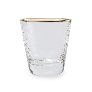 Clear Crystal Glasses with Gold Rim, Handblown Hammered Glass Tumblers for Water, Juice, Cold and Hot Drinks, Whiskey, Cocktail