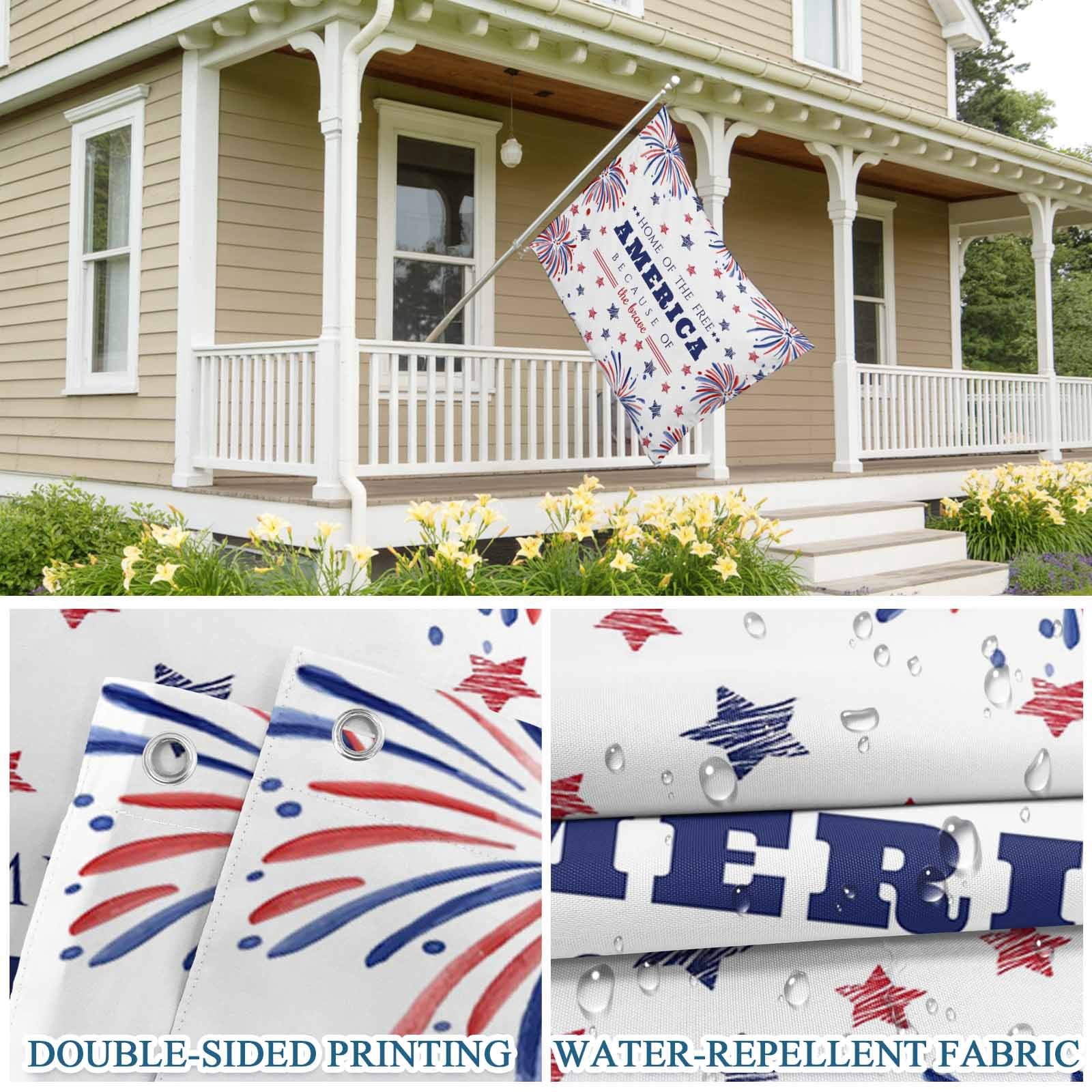 4th of July Flags for Outside 3x5 ft Patriotic Stars Fireworks Outdoor Flags Double Sided Grommets House Banner Free USA Flag Patio Yard Flag for Outdoor Party Porch Independence Day Decor