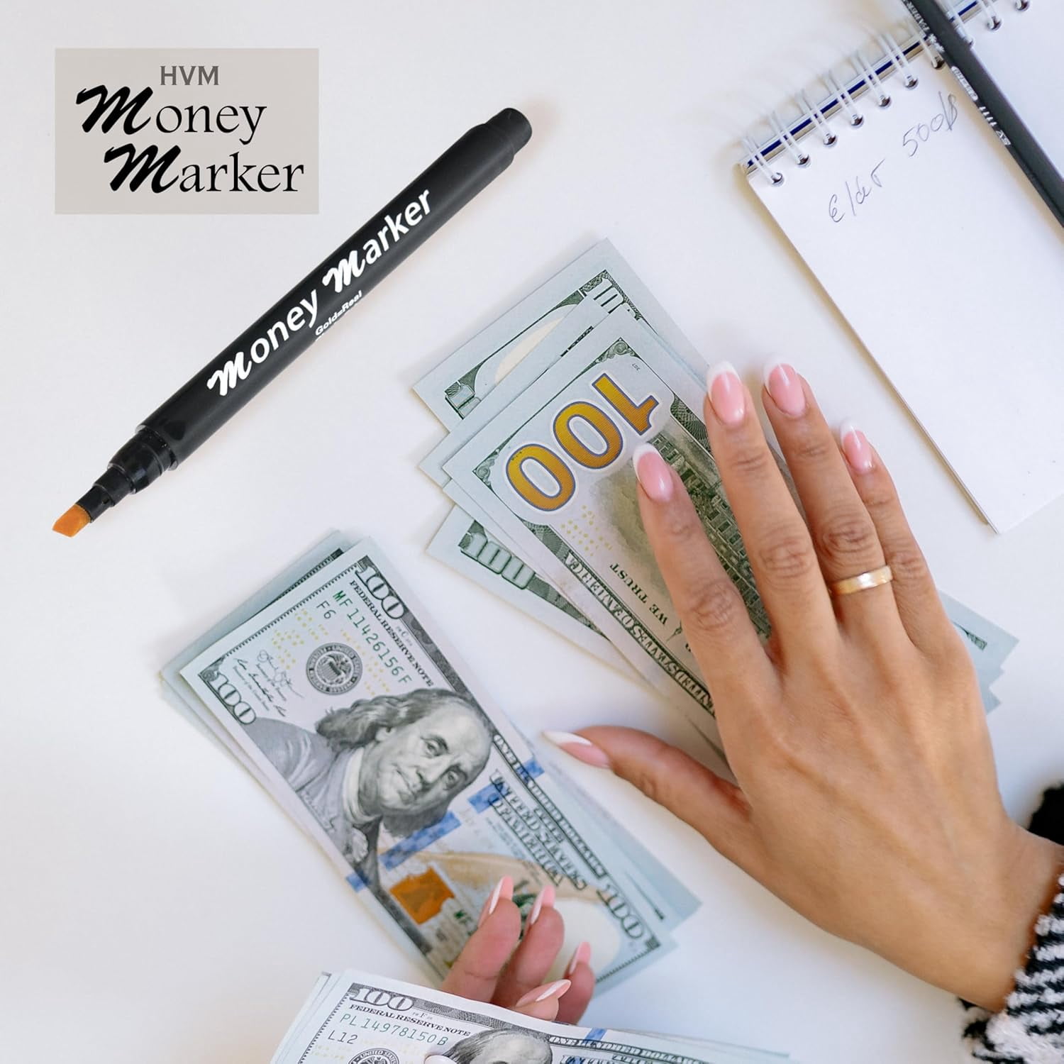 HVM Counterfeit Money Detector Pen (2 Counterfeit Pens) - Money Marker Bill Detector Pen with Upgraded Chisel Tip - Detect Fake Bills, Universal False Currency Checker Pack