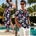 thumbnail image 3 of Uorisanigo Hawaii Skull Couple Matching Outfit Men's Short Sleeve Shirt Casual Hawaiian Shirts and Women's Summer Dress with Pocket Split Sleeveless Beach Sundress Size S, 3 of 8