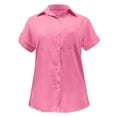 thumbnail image 4 of WTXUE Button-Up Shirts Short Sleeve, Notch Neck Shirts for WomenButton Down Cropped Shirts Crop Solid Lapel Blo Cotton Solid | Workwear for Women Red 3XL, 4 of 4