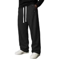 thumbnail image 2 of Domuza Baggy Sweatpants Men Casual Drawstring Waist, Open Bottom Uncuffed Lightweight Sweat Pants with Pockets Black L, 2 of 4