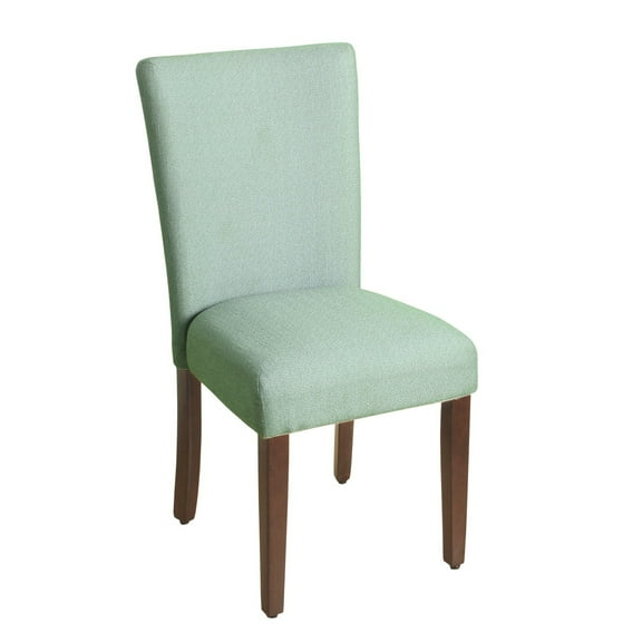 Benjara Fabric Upholstered Wooden Parson Dining Chair with Splayed Back, Teal Blue and Brown