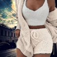 thumbnail image 2 of Conjunto de 3 unids/set de punto acogedor, pantalones cortos, suéter y abrigo, traje cálido informal para mujeres y hombres, novedad de 2021, 2 of 3