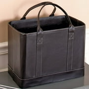 Chic Faux Leather File Organizer Tote Bag with Carrying Handles - Black