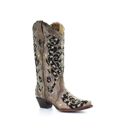 

CORRAL Adult Female Ashley Flowered Embroidery Brown Boots Size: 8 Width: M