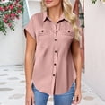 thumbnail image 2 of Breezora Unique Ladies Short Sleeve Shirt with a Detailed Buttoned Lapel and Functional Pleated Pocket Design Offering a Smart Casual Look for Work or Leisure XL Size Pink, 2 of 9