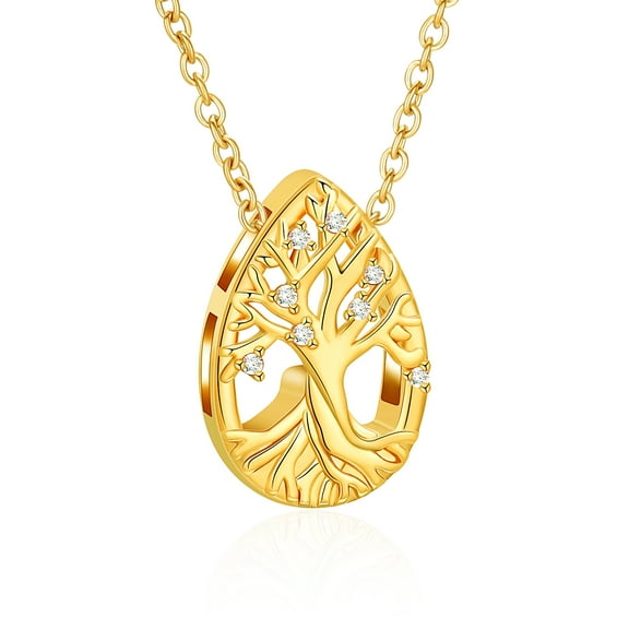 Tree of Life Teardrop Urn Necklace for Ashes Family Tree Keepsake Cremation Pendant with Birthstone Memorial Jewelry for Women