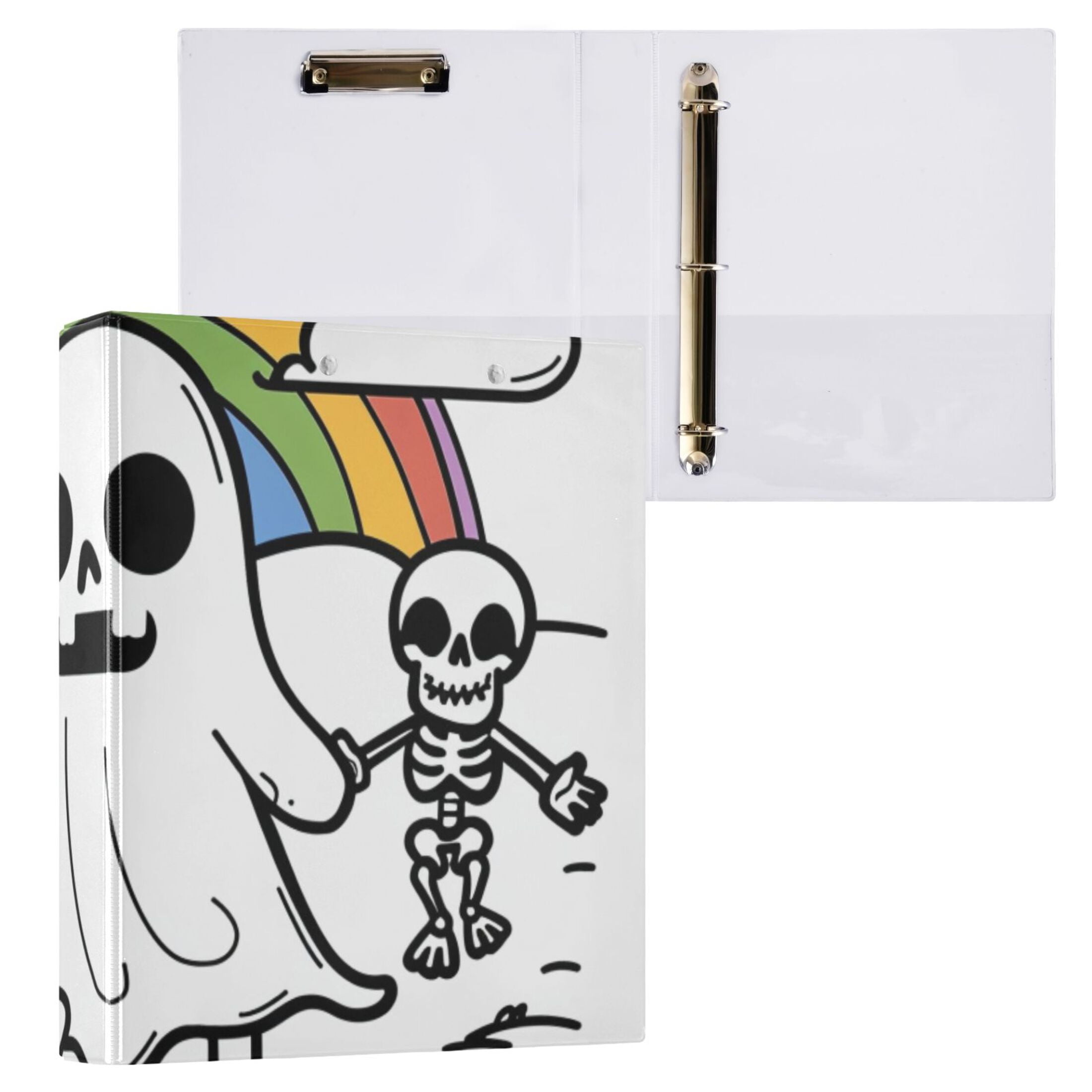 Gost Skeleton Rainbow 3 Ring Binders 1.5 inch Hardcover File Folders with Interior Pockets A4 Size Organizer for School Office Hospital