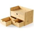 thumbnail image 5 of Desk Organizer with Drawers - Bamboo Desktop Organizers Storage | Wood Makeup Organizer for Bills, Office Supplies, Cosmetics, Seals, Kitchen Utensils, No Assembly Required, 5 of 14