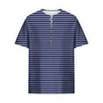thumbnail image 4 of LYEAA Mens Short Sleeve Shirts Casual Crew Neck Beach Loose Summer Pullover T-shirts Striped Buttons Soft Comfortable Breathable Men's Tops Blue S, 4 of 5