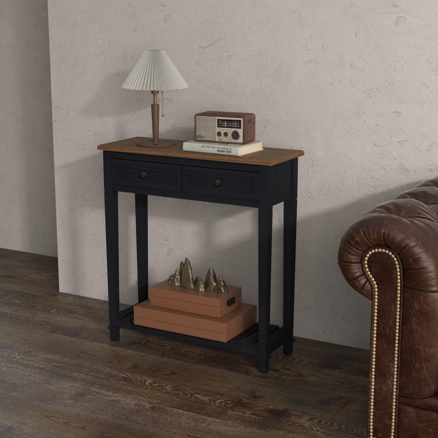 Narrow Entryway Table - Console Table with 2 Drawers, Wood Sofa Table with Storage Shelf, Couch Table Behind Sofa, Farmhouse Entryway Table for Hallway Entryway Living Room, Black