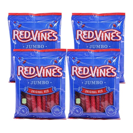 - (4 Pack) Red Vines Original Red Licorice Jumbo Twists, 8oz Bag