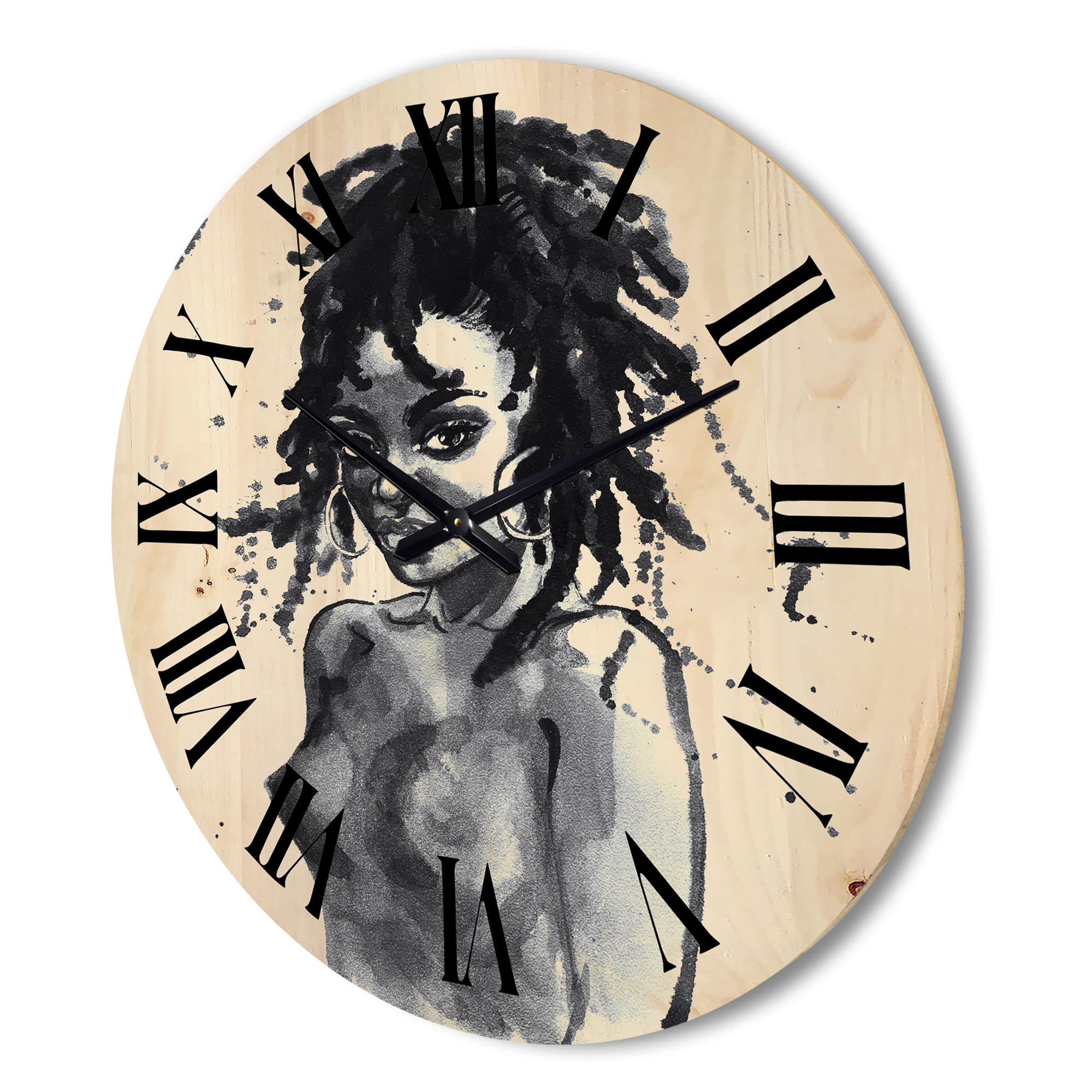 Designart 'Black and White Portrait of African American Woman V' Modern Wood Wall Clock